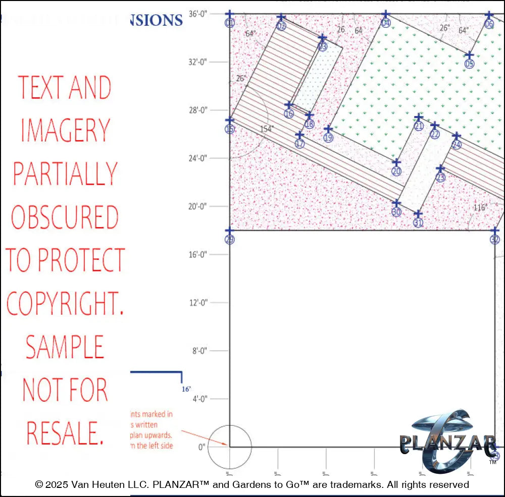 L Shape Contemporary Chic - Option Two: DIMENSIONS PLAN Digital Download Landscape Plans