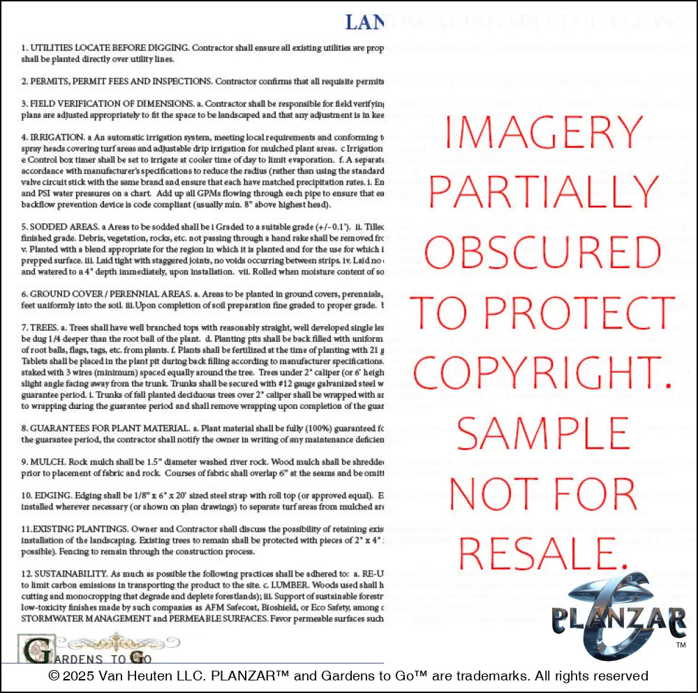 L shape American Colonial: SPECIFICATIONS Digital Download Landscape Plans