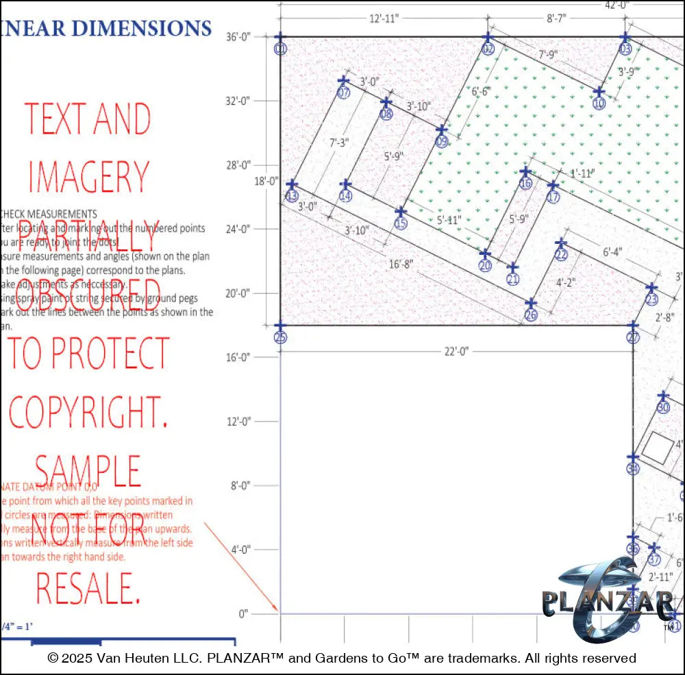 L Shape Contemporary Chic - Option One: DIMENSIONS PLAN Digital Download Landscape Plans