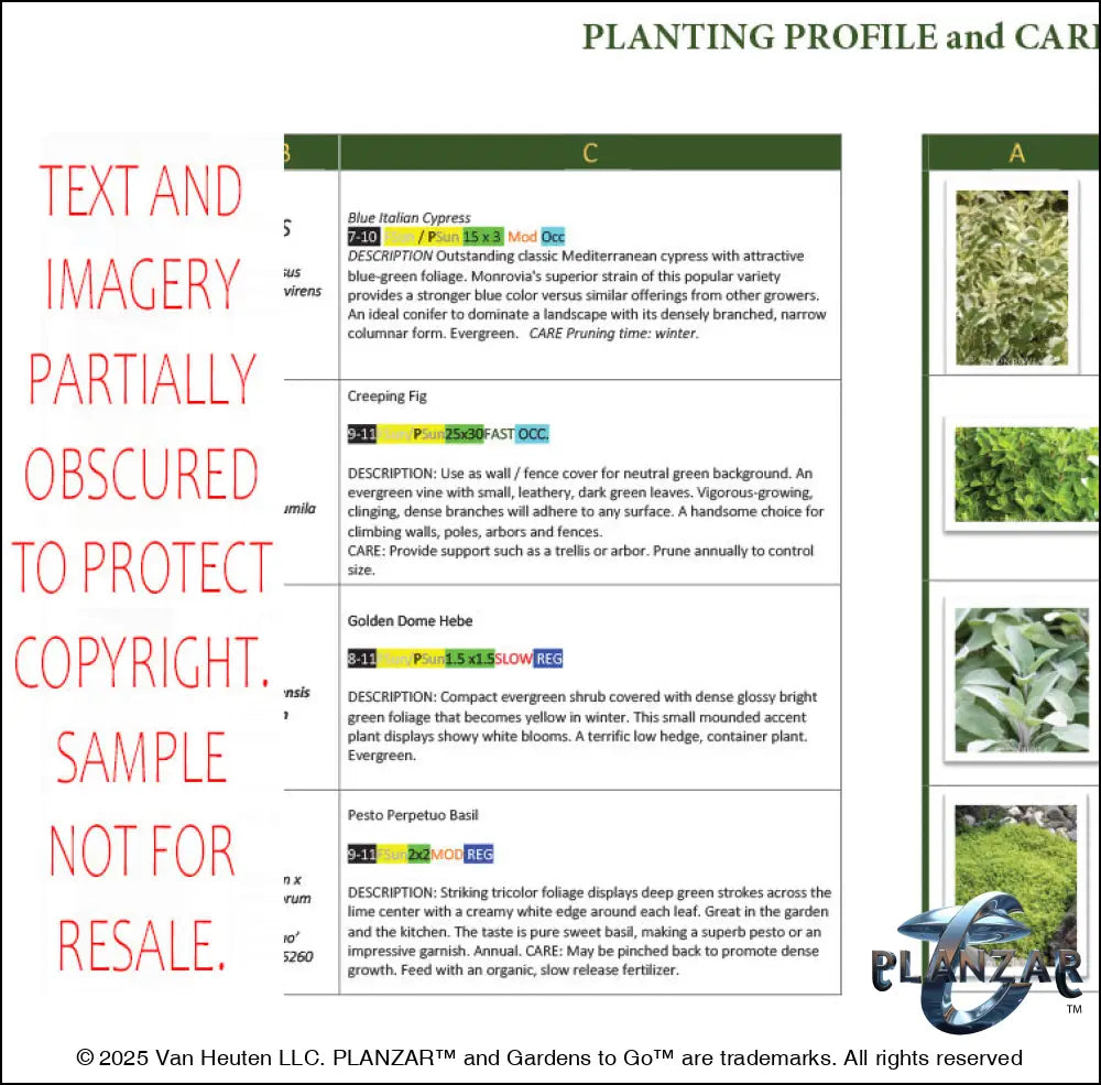 L shape Le Cezanne: PLANT GUIDE Digital Download Landscape Plans