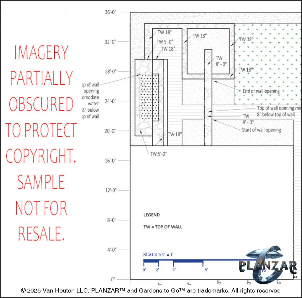 L shape Mid-century Modern: DIMENSIONS PLAN Digital Download Landscape Plans