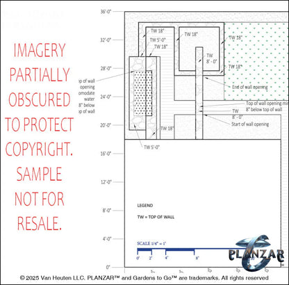 L shape Mid-century Modern: DIMENSIONS PLAN Digital Download Landscape Plans