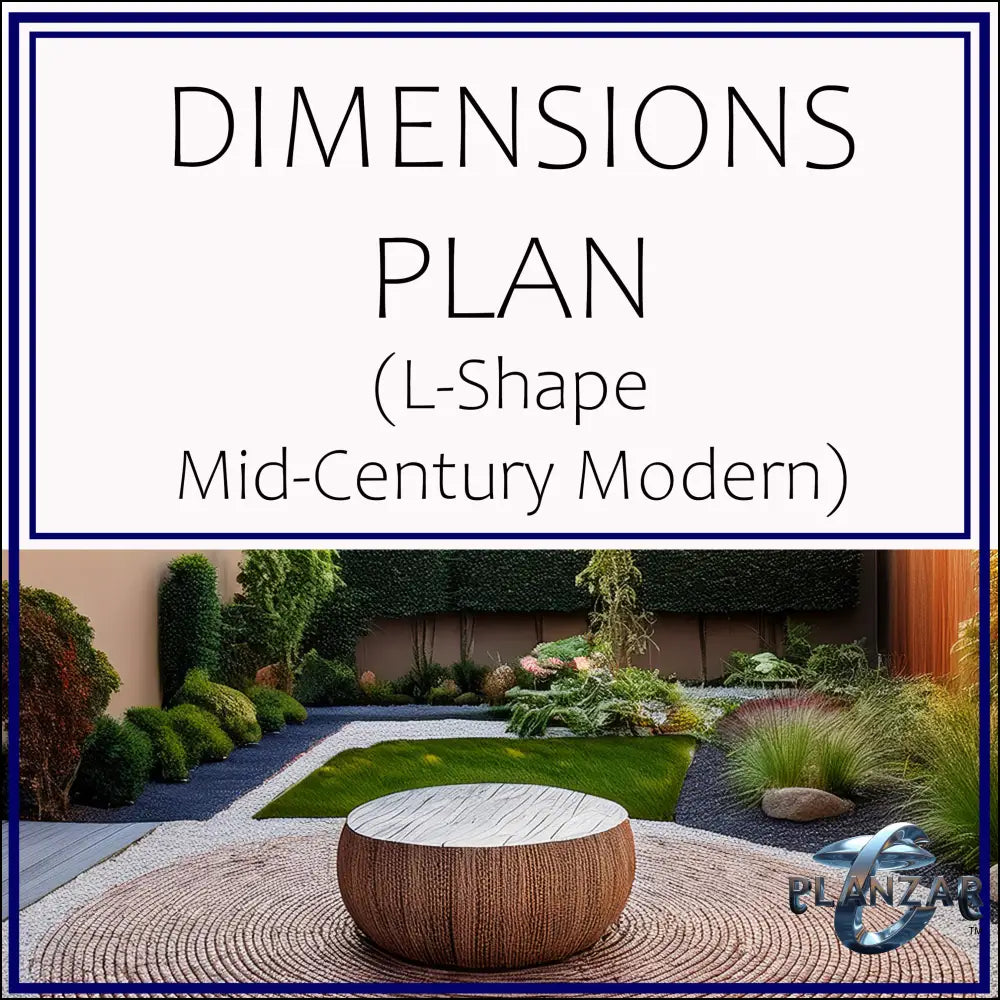 L shape Mid-century Modern: DIMENSIONS PLAN Digital Download Landscape Plans