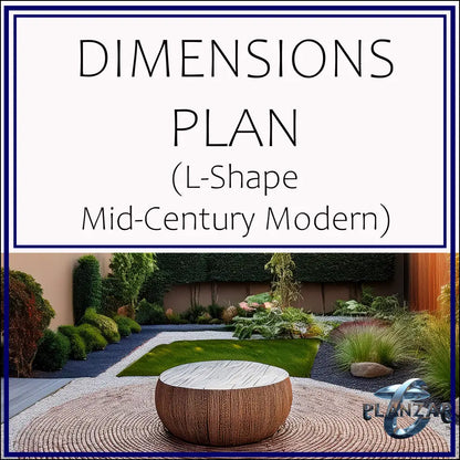 L shape Mid-century Modern: DIMENSIONS PLAN Digital Download Landscape Plans