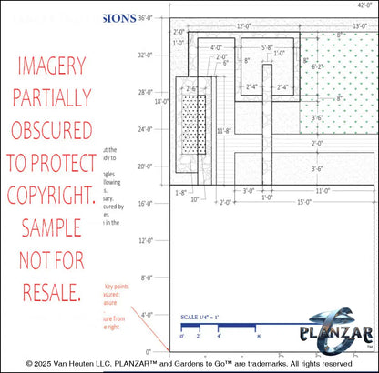 L shape Mid-century Modern: DIMENSIONS PLAN Digital Download Landscape Plans
