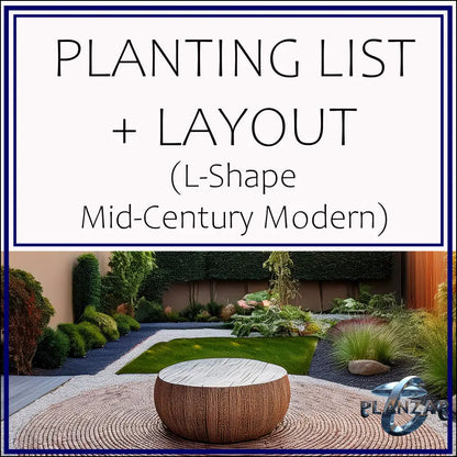 L shape Mid-century Modern: PLANT LIST + LAYOUT Digital Download Landscape Plans