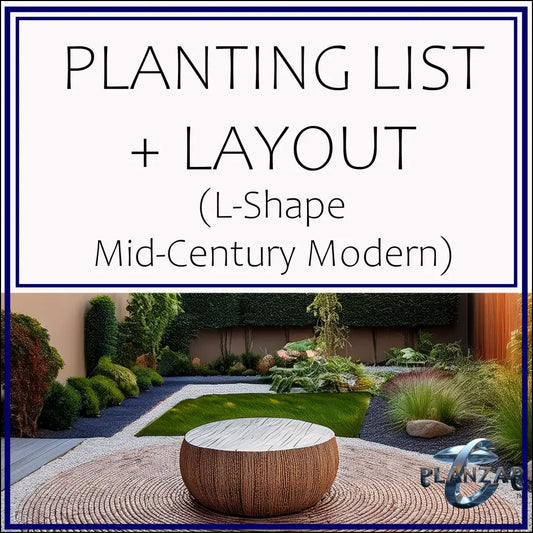 L shape Mid-century Modern: PLANT LIST + LAYOUT Digital Download Landscape Plans