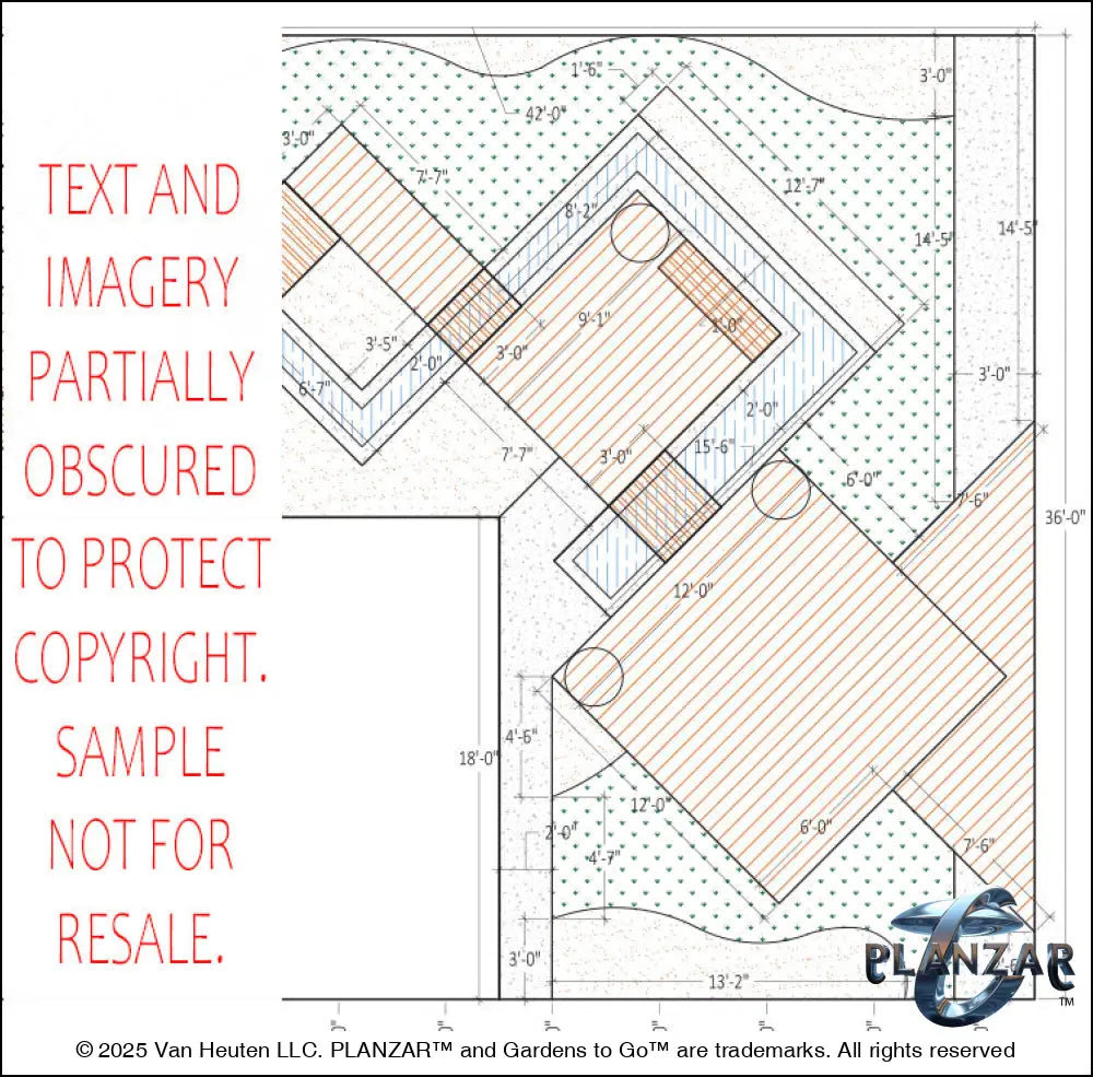 L shape Modern Water: DIMENSIONS PLAN Digital Download Landscape Plans
