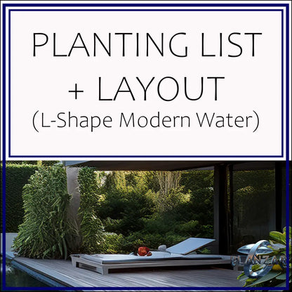 L shape Modern Water: PLANT LIST + LAYOUT Digital Download Landscape Plans