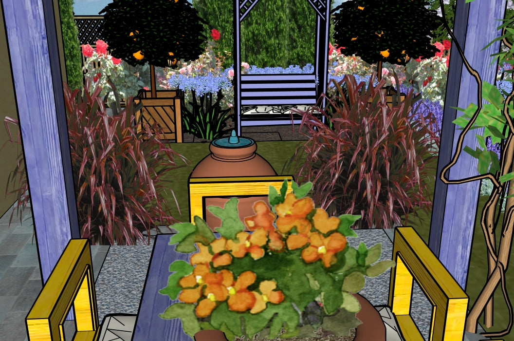 Luxury French Provençal landscape design video for rectangular lots, featuring a custom shade structure, elegant pergola, sculptural water feature, refined dining and seating areas, spacious patio zones, curated xeric planting, small lawn areas, and contemporary grilling spaces. A high‑end, low‑maintenance, low‑water‑use digital landscape plan blending modern outdoor living with timeless Provençal charm.