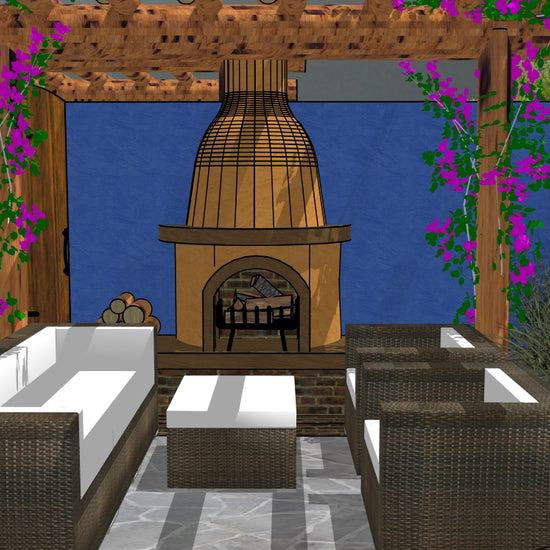 Luxury Southwestern landscape design video for rectangular yards, featuring a custom pergola, sculptural water feature, modern outdoor fireplace, stone patio spaces, and refined xeric planting. A high‑end, low‑maintenance, low‑water‑use digital landscape plan ideal for contemporary, desert‑inspired outdoor living.