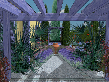 Luxury French Provençal landscape design video for L‑shaped lots, featuring a custom pergola, sculptural water feature, refined dining and seating areas, stone patio spaces, and curated xeric planting. A high‑end, low‑maintenance, low‑water‑use digital landscape plan inspired by timeless Cézanne‑style Provençal elegance.