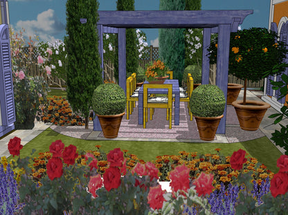 Luxury French Provençal landscape design video for L‑shaped lots, featuring a custom pergola, sculptural water feature, refined dining and seating areas, stone patio spaces, curated xeric planting, and elegant low walls. A high‑end, low‑maintenance, low‑water‑use digital landscape plan inspired by timeless Provençal style.