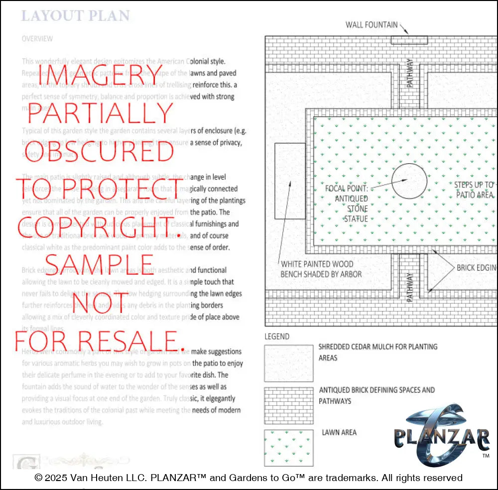 Rectangular American Colonial: LAYOUT PLAN Digital Download Landscape Plans