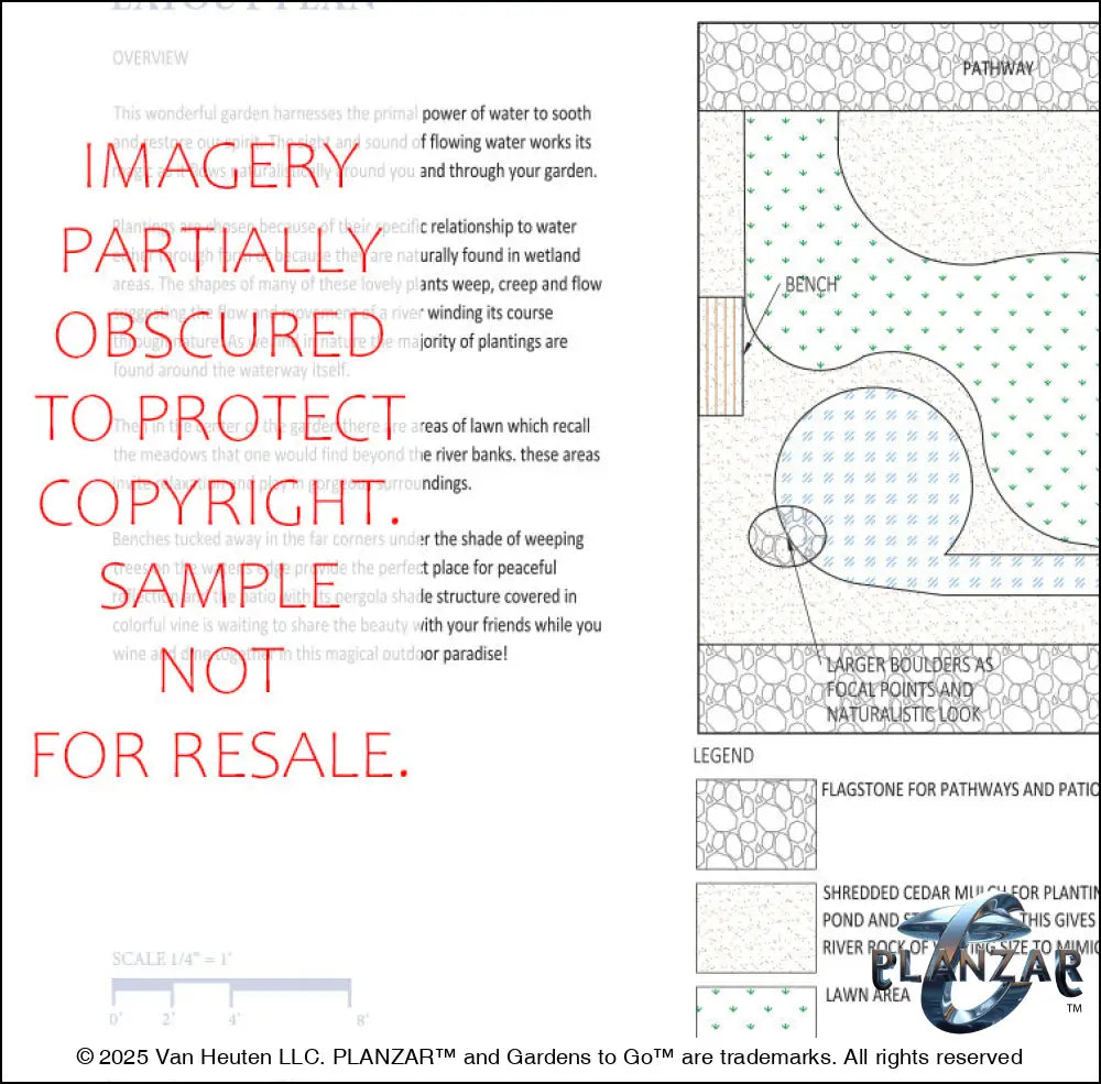 Rectangular Babbling Brook: LAYOUT PLAN Digital Download Landscape Plans