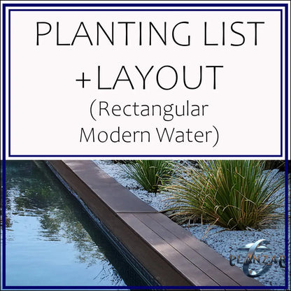 Rectangular Modern Water: PLANT LIST + LAYOUT Digital Download Landscape Plans