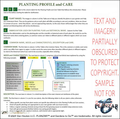 Planting guide for the rectangular Southwestern landscape design, featuring plant identification photos, botanical names, care notes, and guidance on light needs, watering, growth habits, and mature size. Supports proper installation and long‑term care of the curated xeric planting used in this luxury, low‑maintenance, low‑water‑use plan ideal for contemporary, desert‑inspired outdoor living.