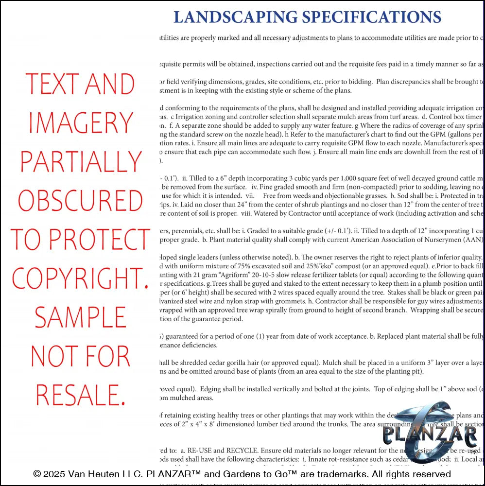 Rectangular Southwestern: SPECIFICATIONS Digital Download Landscape Plans